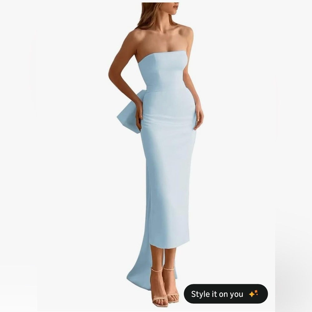 Elegant Light Blue Strapless Dress